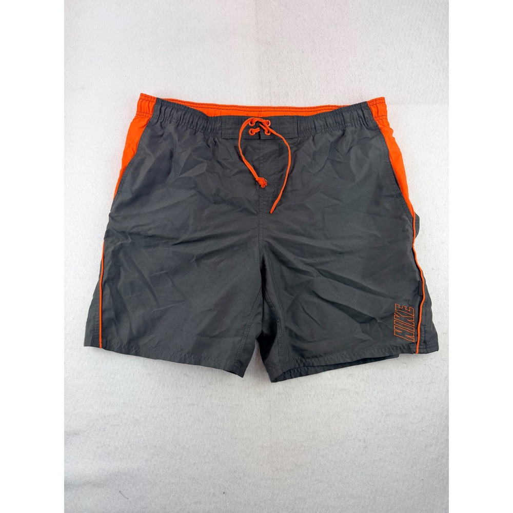 Nike Men's XL Gray Orange Swim Trunks Board Shorts Drawstring Mesh Lined